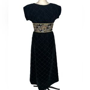 80’s Michael Novarese velvet beaded sequin maxi dress Sz 4 black